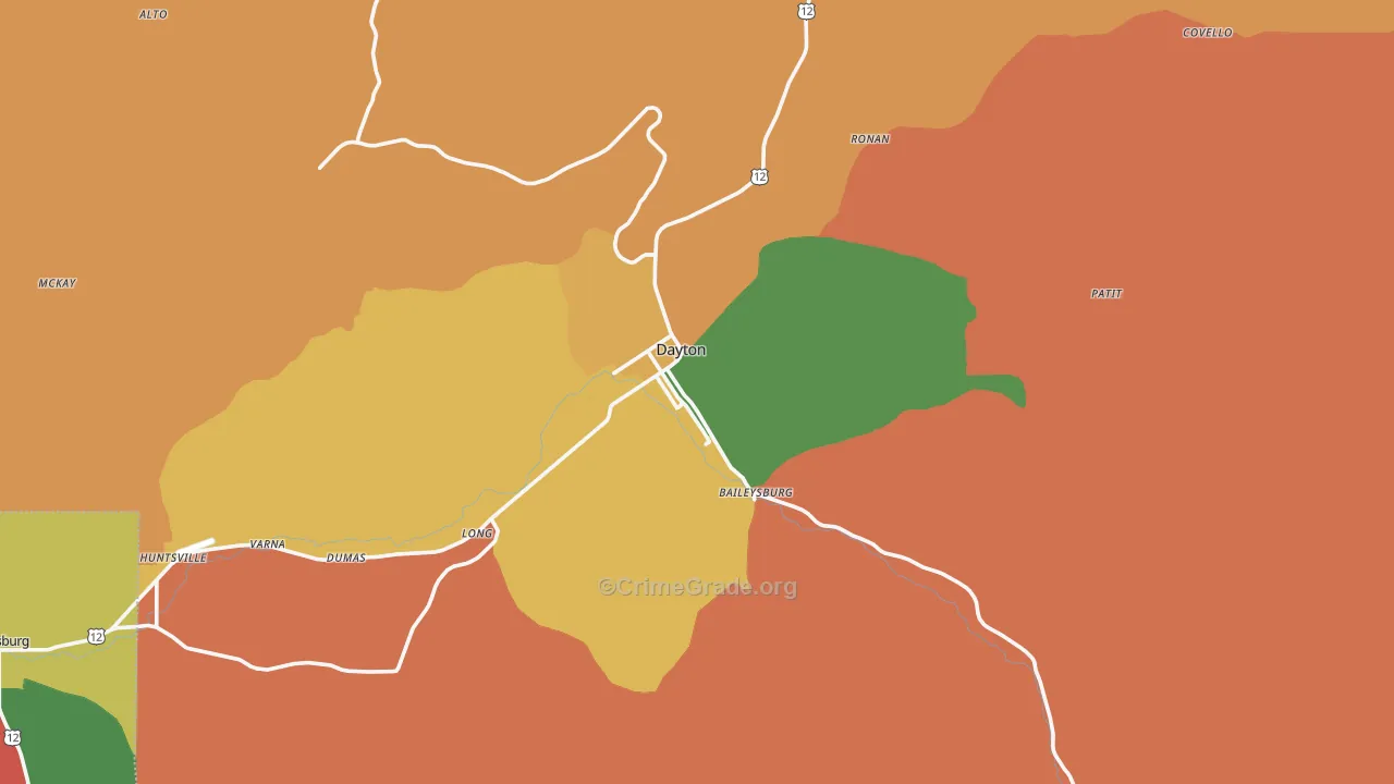 Dayton, WA Map of Theft Rates