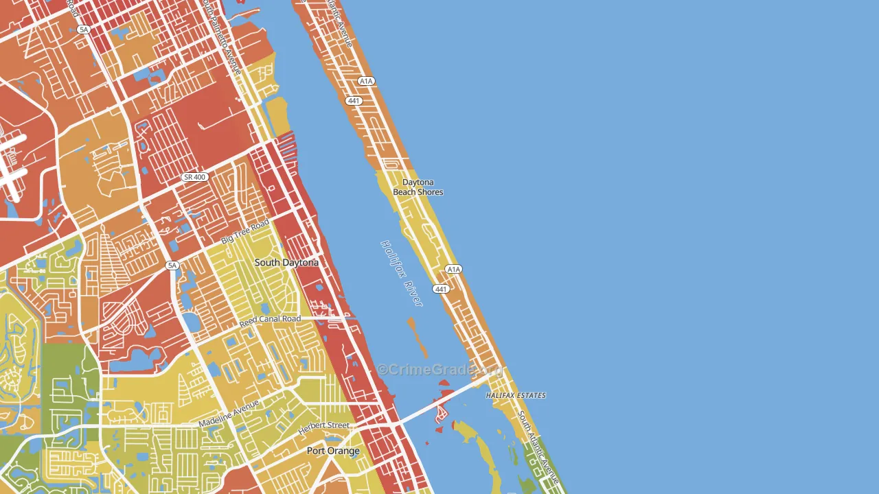 Daytona Beach Shores, FL Map of Theft Rates