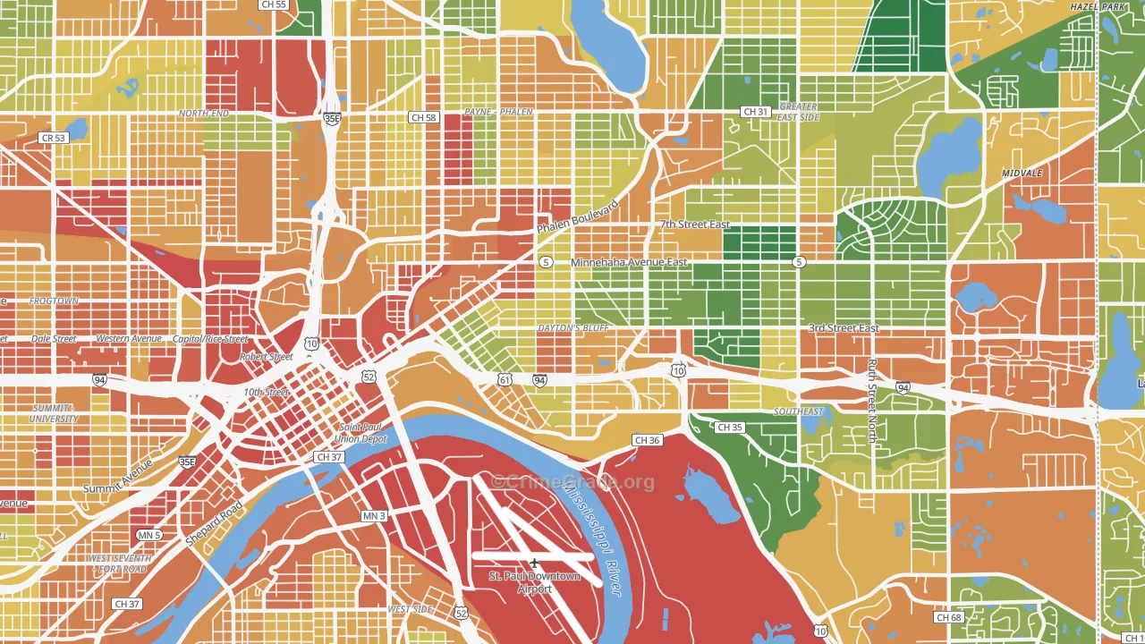 Dayton's Bluff, St. Paul, MN Map of Theft Rates