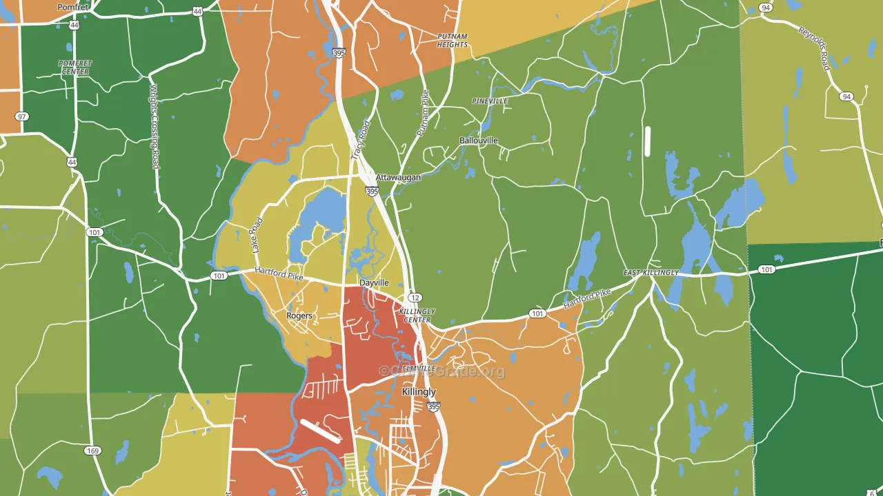 Dayville, CT Map of Theft Rates