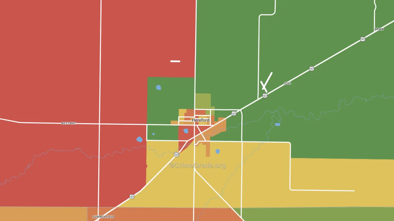 Deaf Smith County, TX Map of Theft Rates