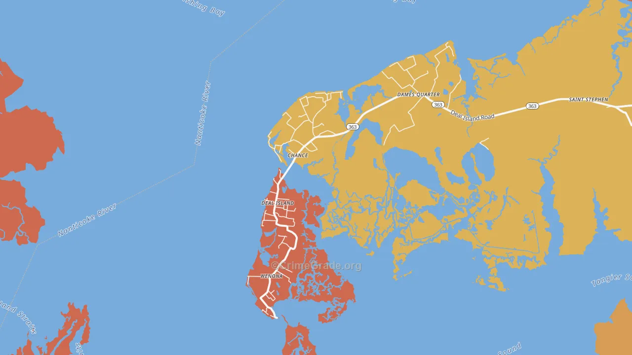 Deal Island, MD Map of Theft Rates
