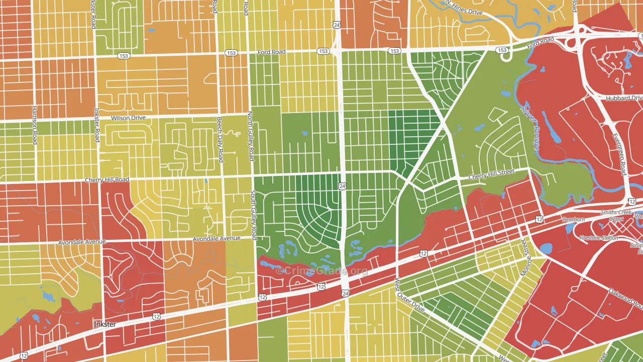 Dearborn Hills, Dearborn, MI Map of Theft Rates