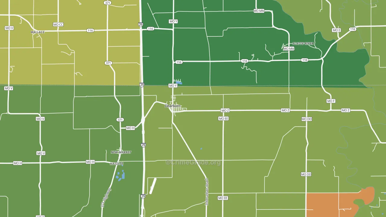 Dearborn, MO Map of Theft Rates