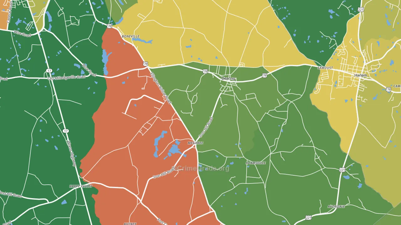 Dearing, GA Map of Theft Rates