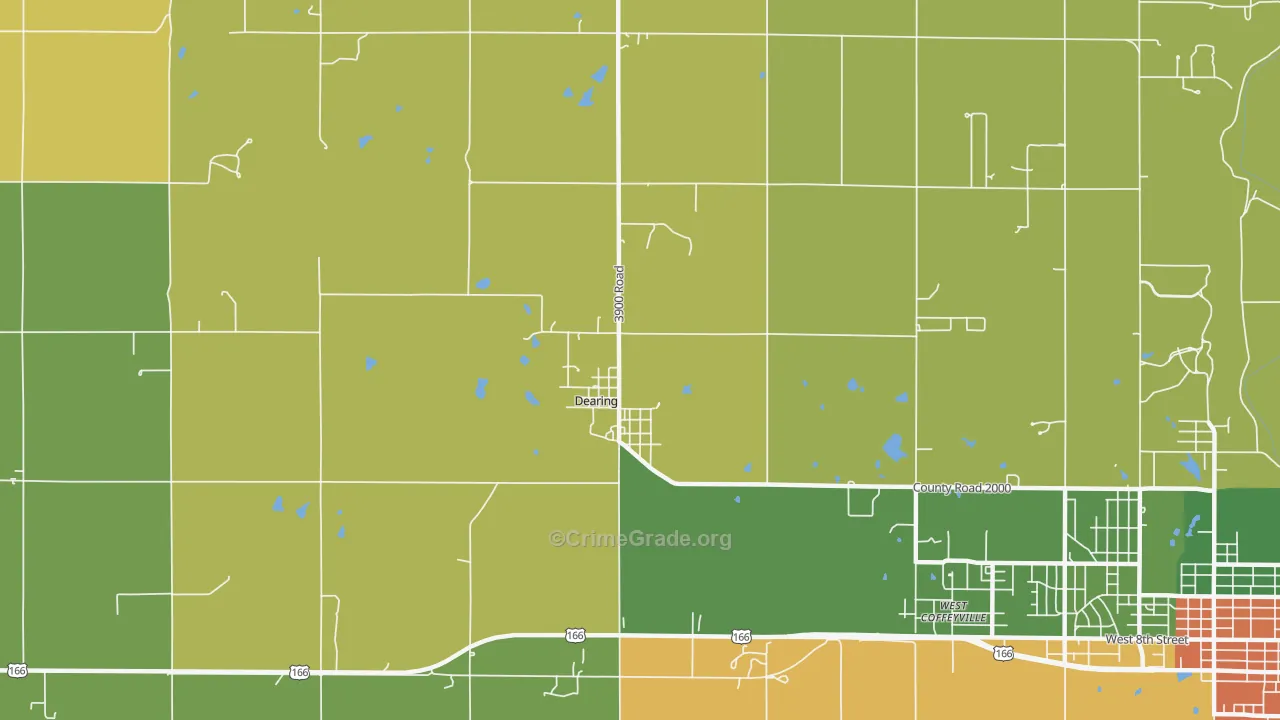 Dearing, KS Map of Theft Rates