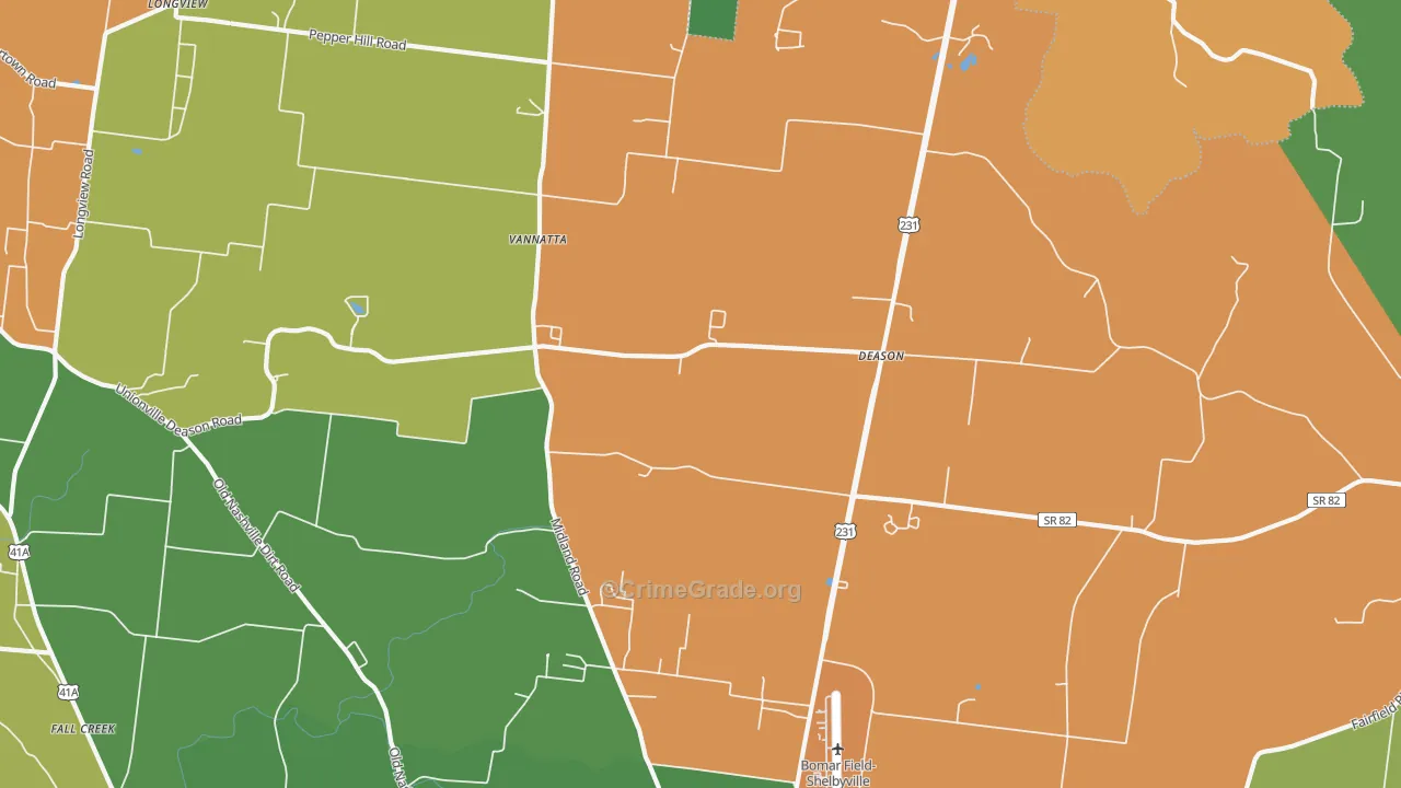 Deason, TN Map of Theft Rates