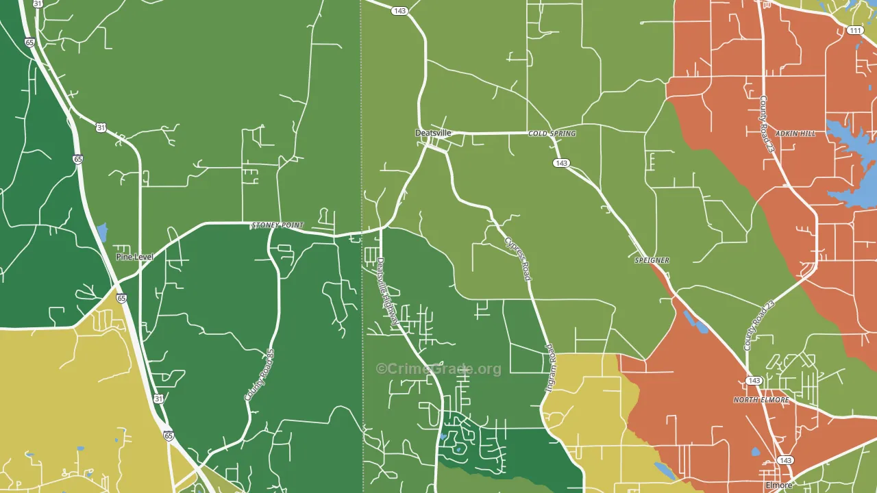 Deatsville, AL Map of Theft Rates