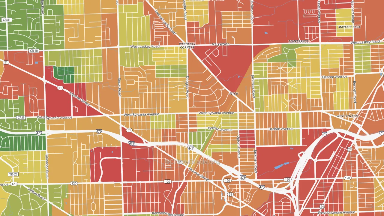 Deaveaux, Toledo, OH Map of Theft Rates
