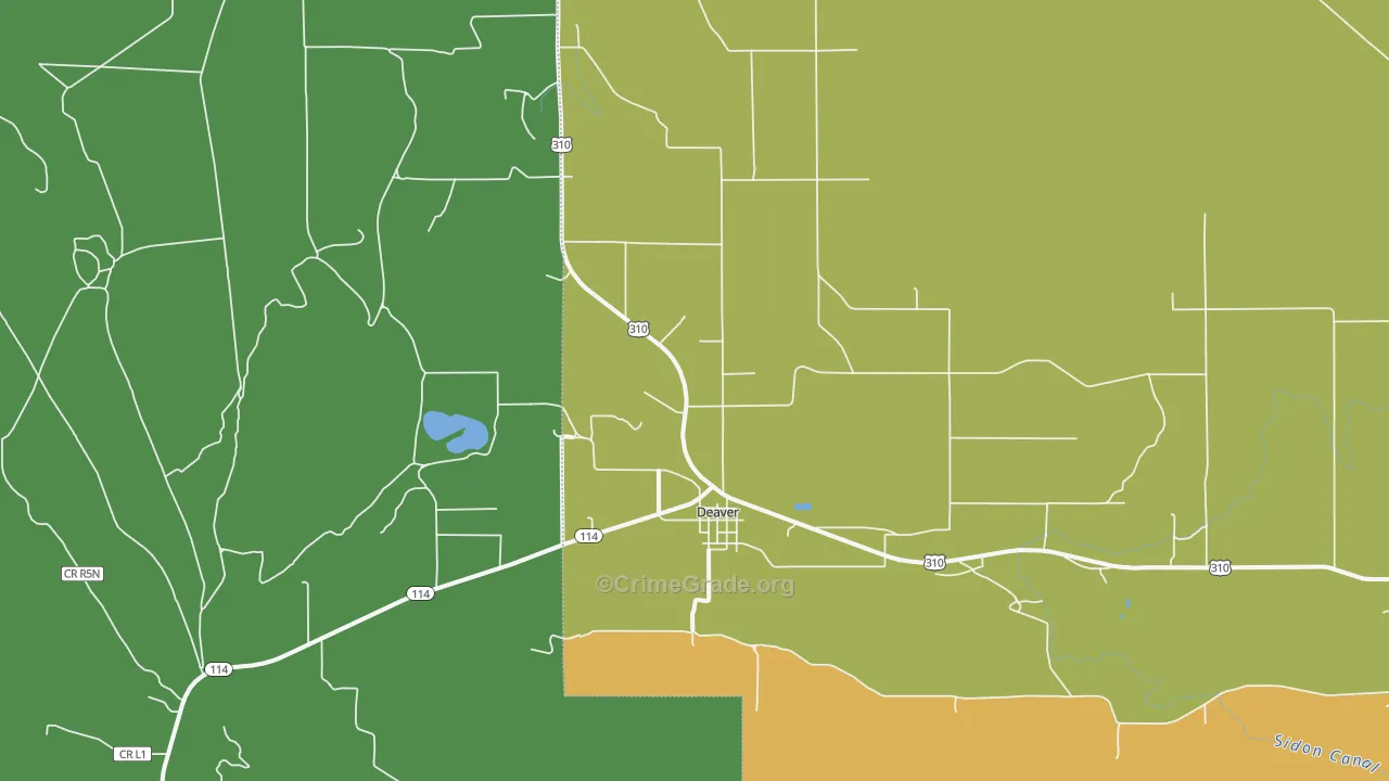 Deaver, WY Map of Theft Rates