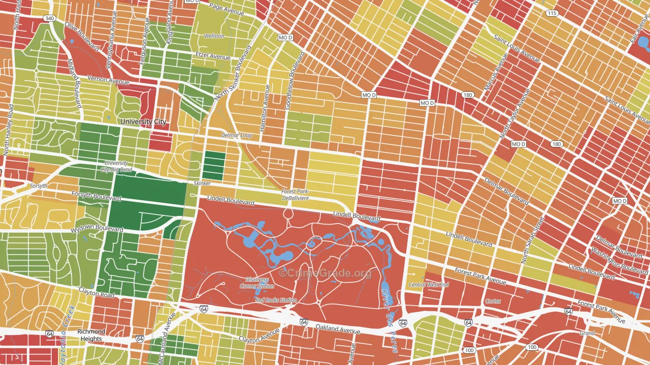 Debaliviere Place, St. Louis, MO Map of Theft Rates