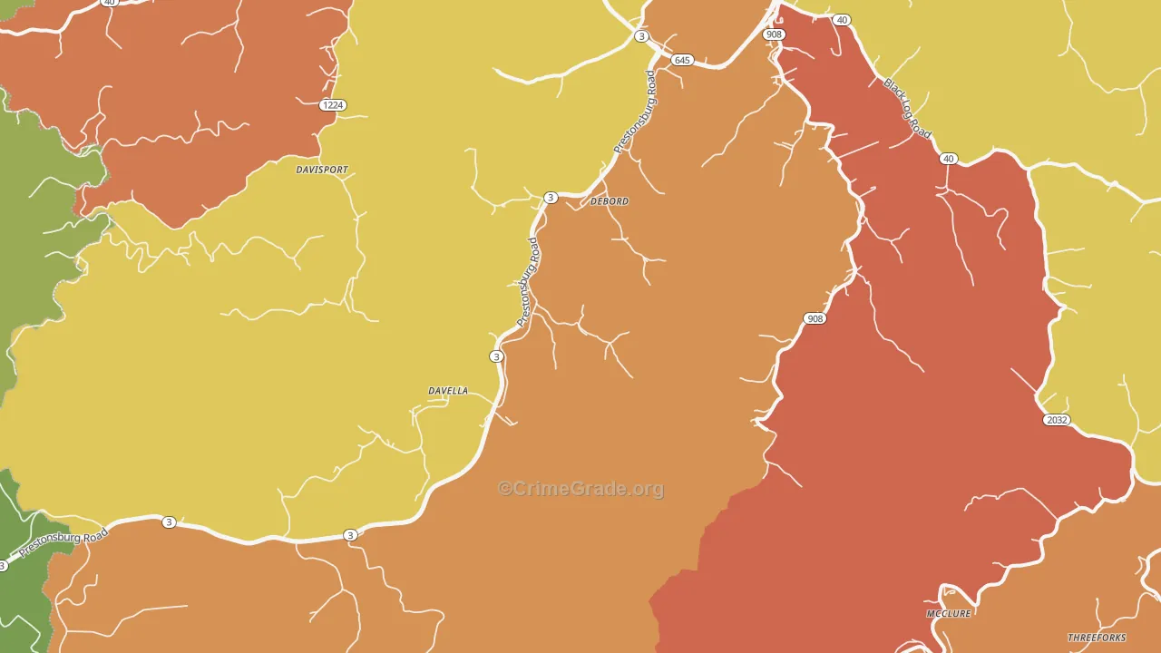 DeBord, KY Map of Theft Rates
