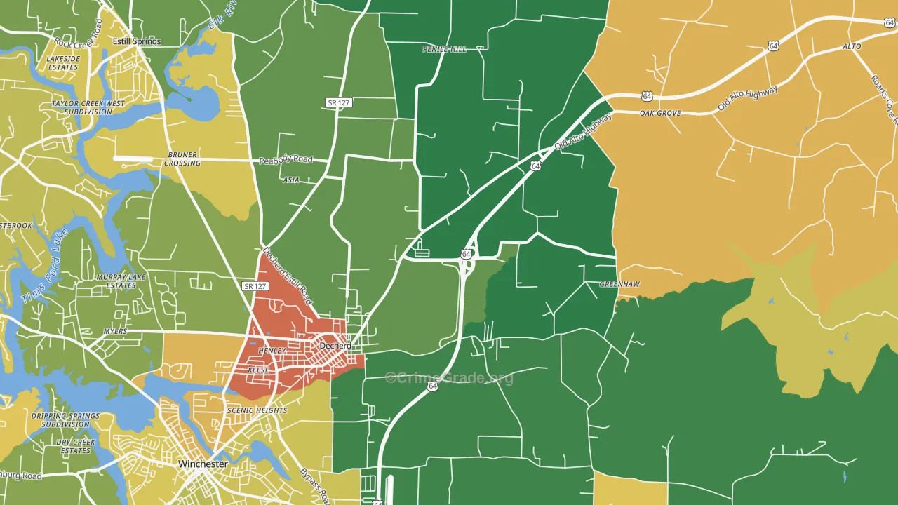 Decherd, TN Map of Theft Rates