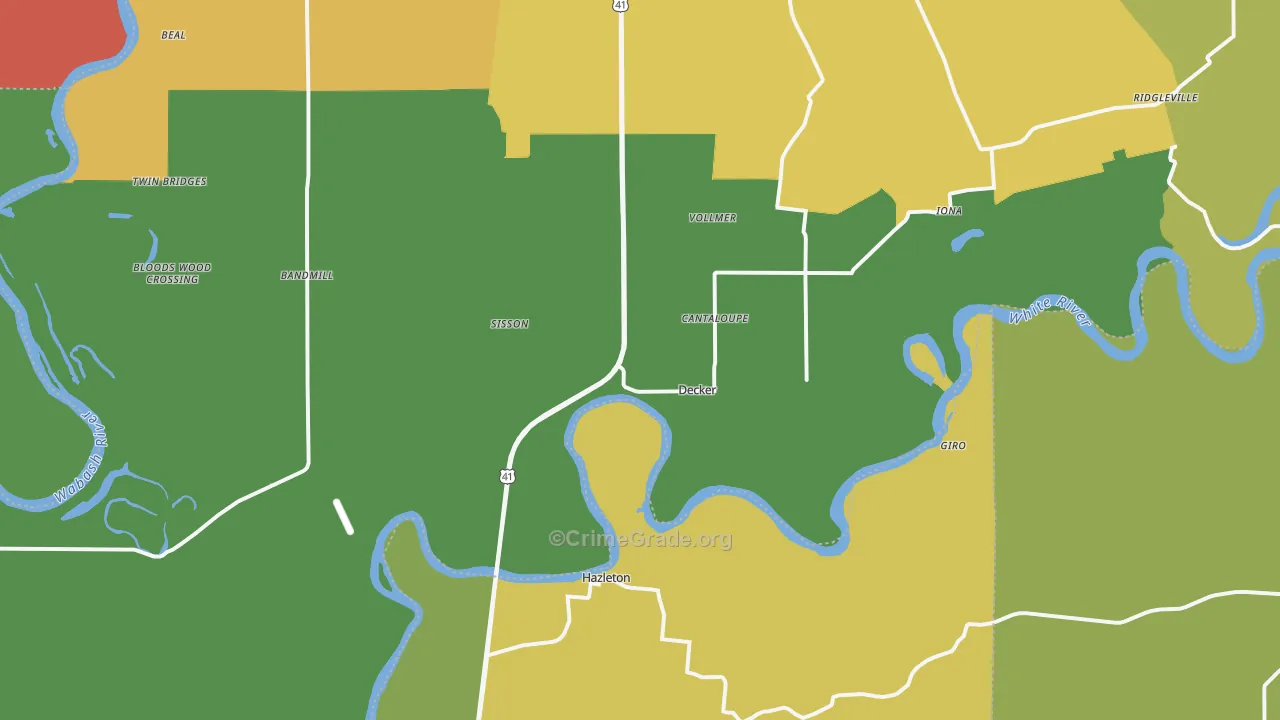 Decker, IN Map of Theft Rates