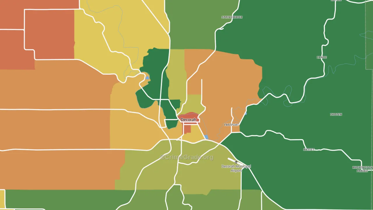Decorah, IA Map of Theft Rates