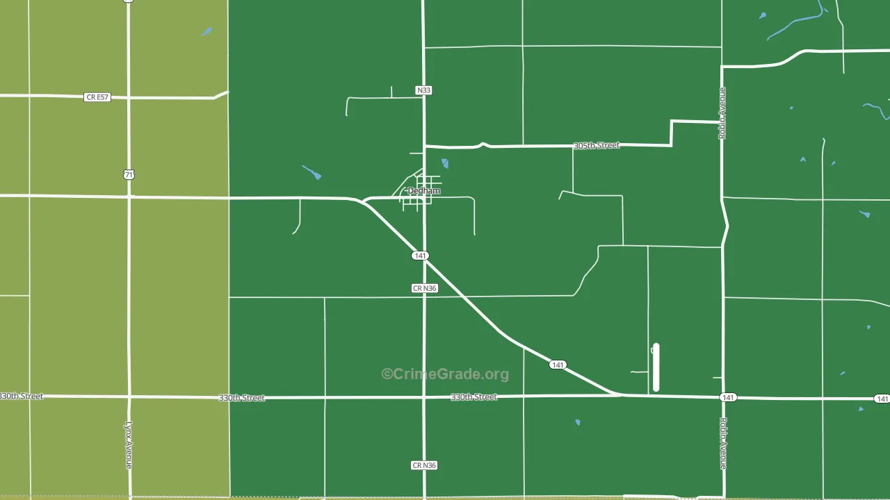 Dedham, IA Map of Theft Rates