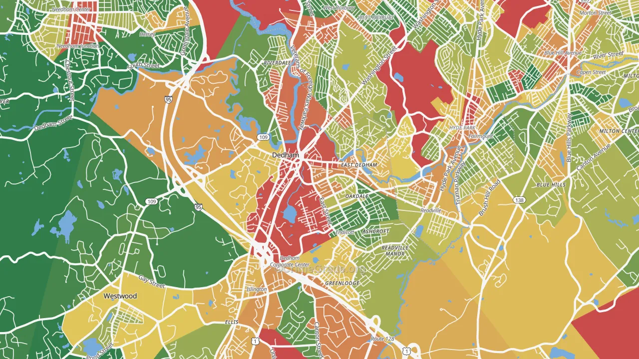 Dedham, MA Map of Theft Rates