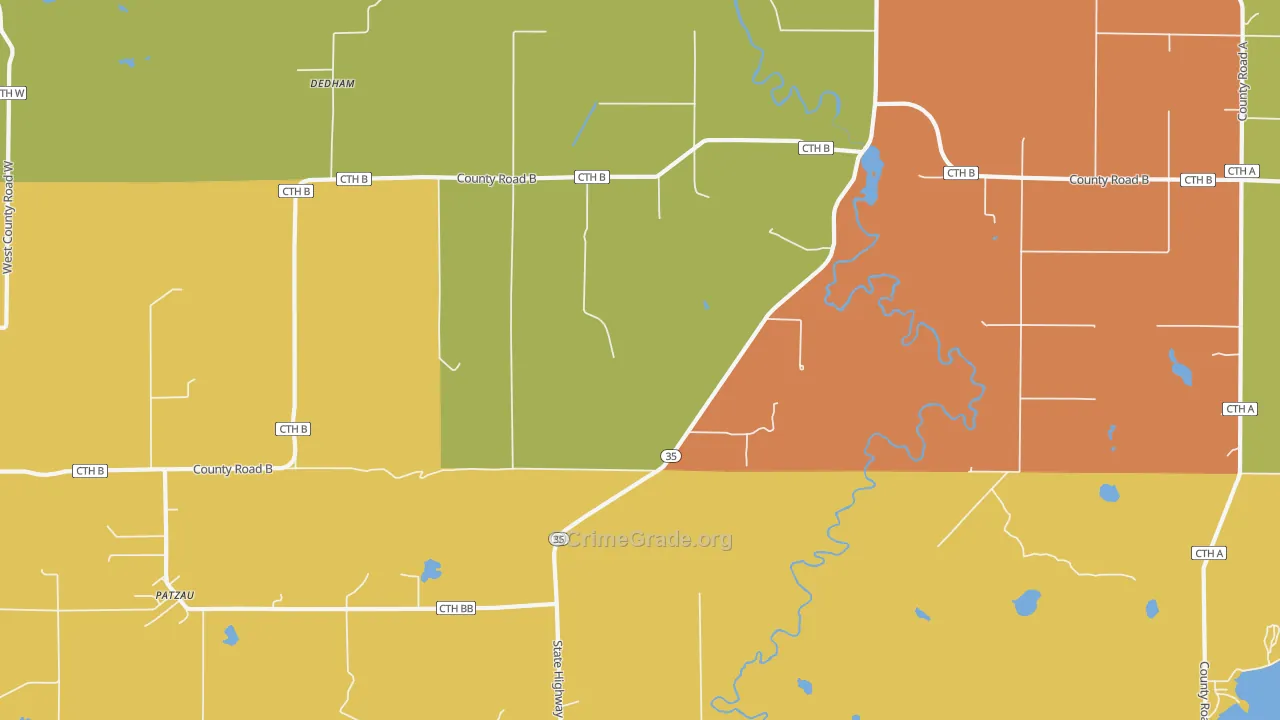 Dedham, WI Map of Theft Rates