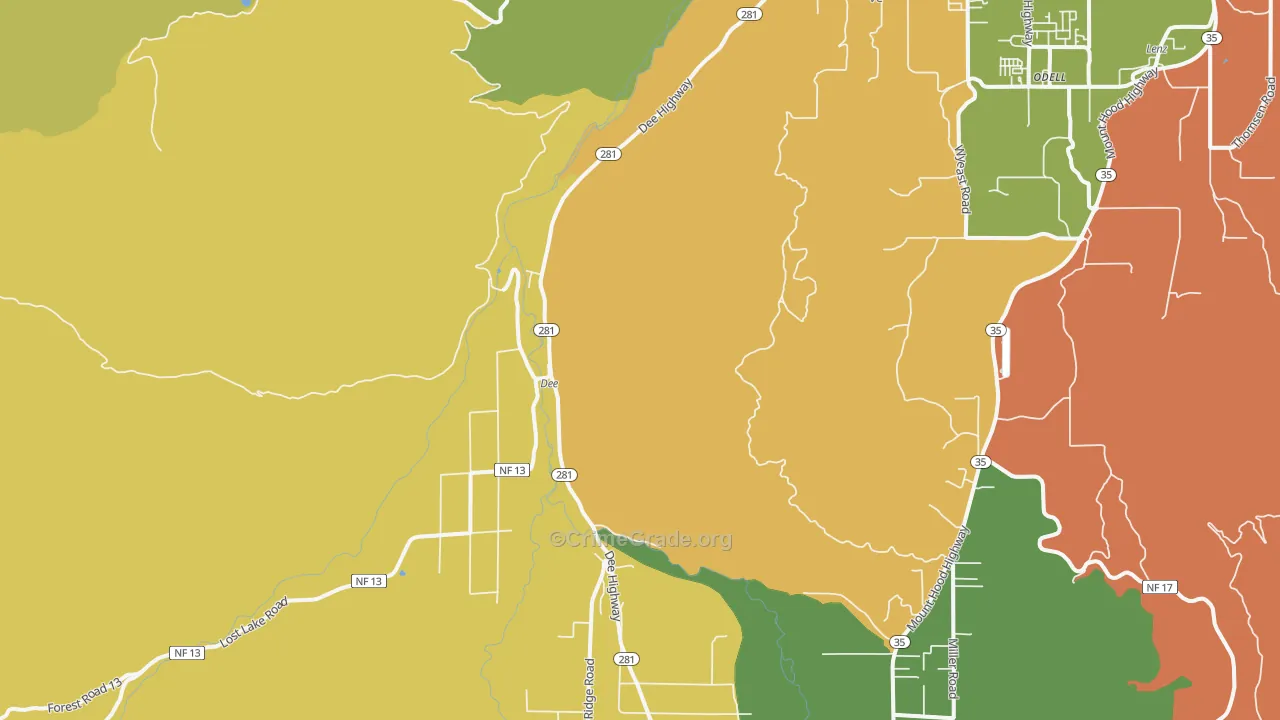 Dee, OR Map of Theft Rates