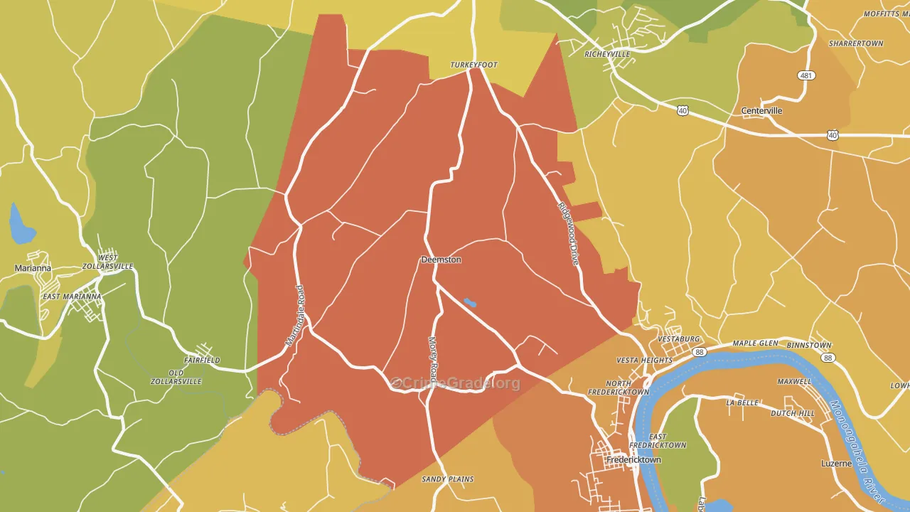Deemston, PA Map of Theft Rates