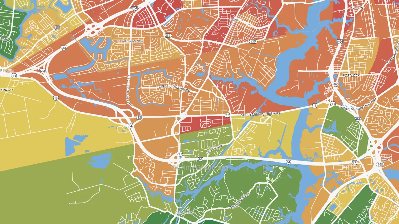 Deep Creek North, Chesapeake, VA Map of Theft Rates
