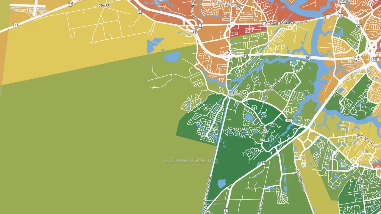 Deep Creek West, Chesapeake, VA Map of Theft Rates