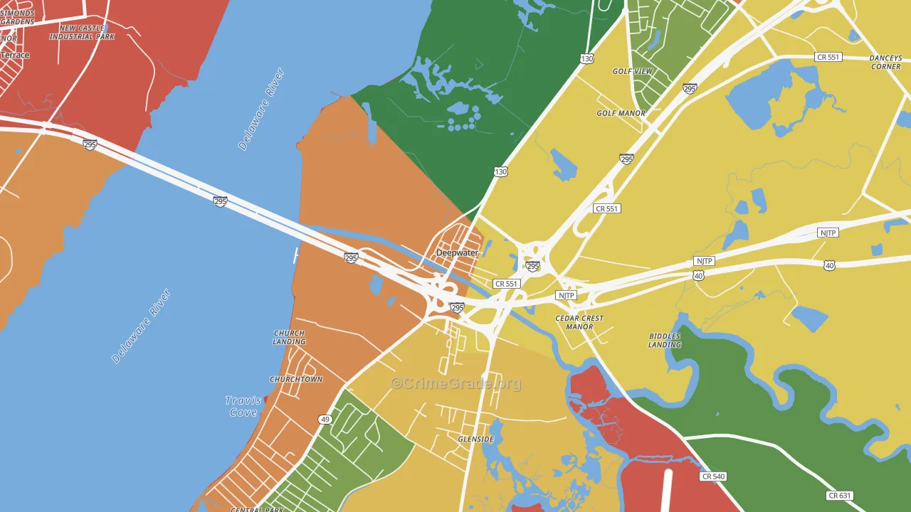 Deepwater, NJ Map of Theft Rates