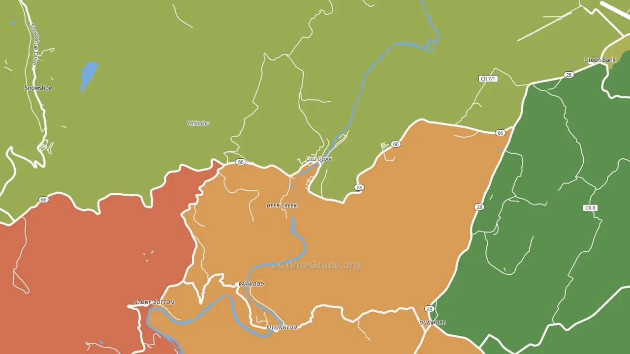 Deer Creek, WV Map of Theft Rates