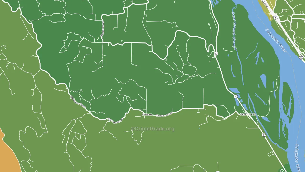 Deer Island, OR Map of Theft Rates