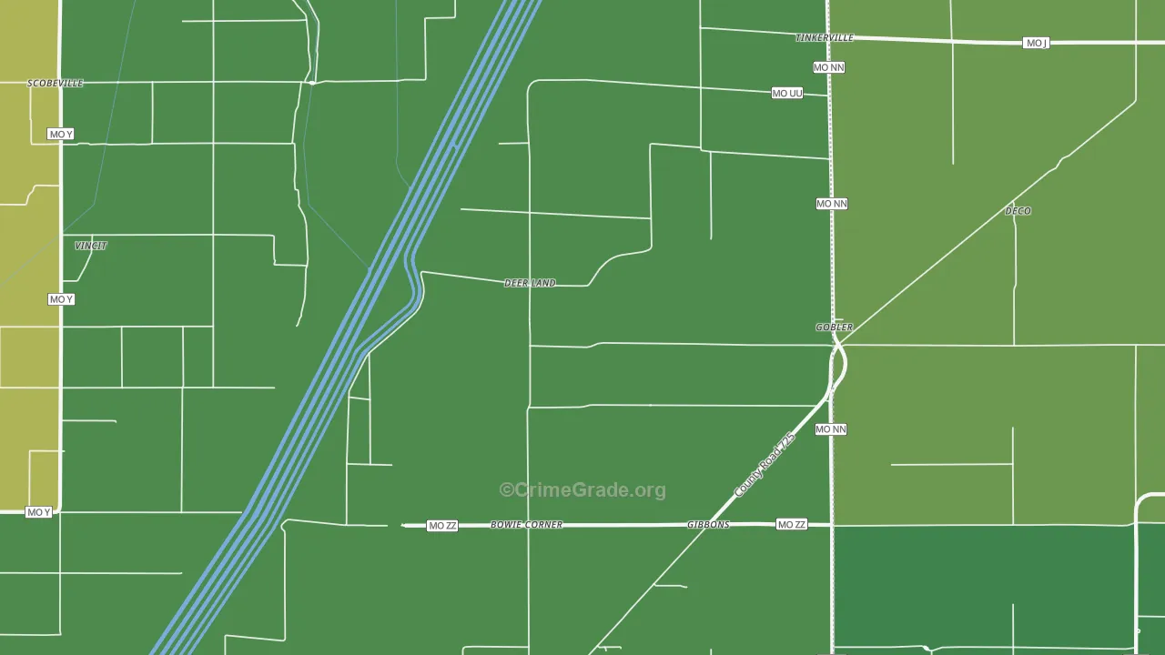 Deer Land, MO Map of Theft Rates