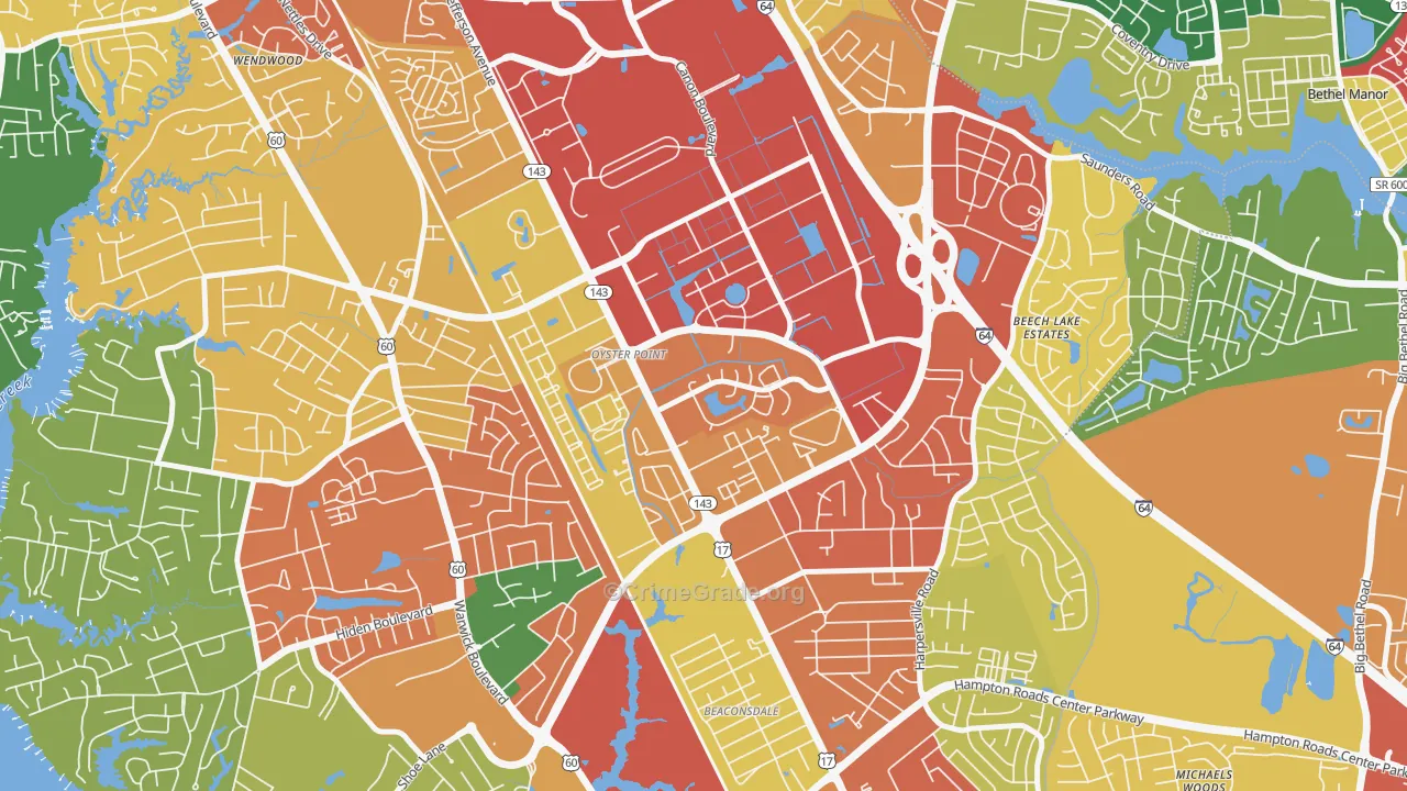 Deer Park, Newport News, VA Map of Theft Rates