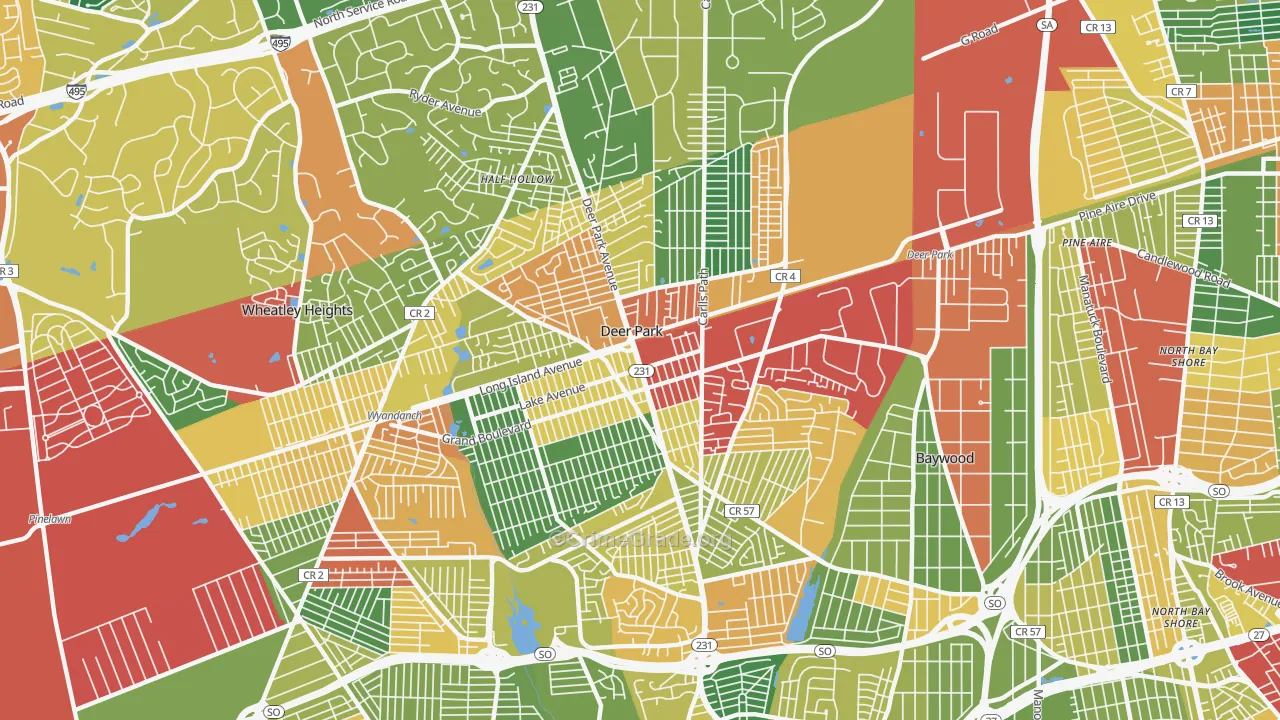 Deer Park, NY Map of Theft Rates