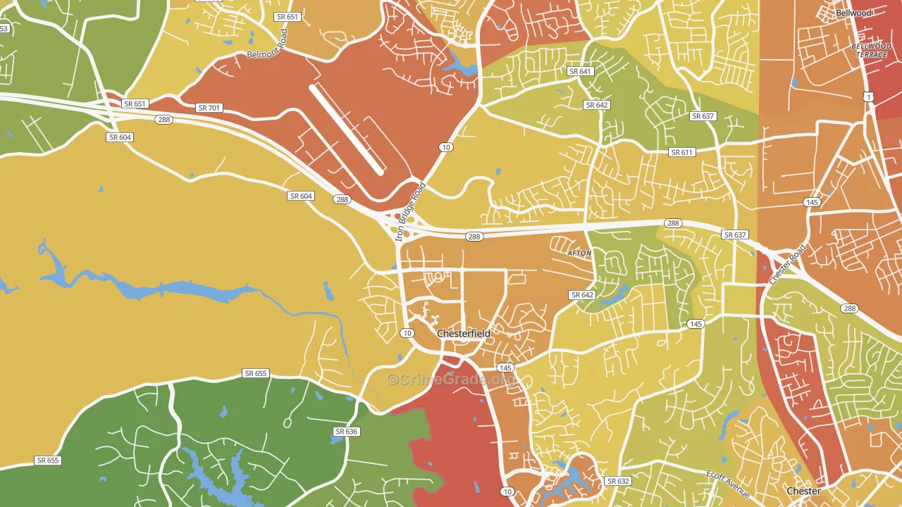 Deerfield Estates, VA Map of Theft Rates