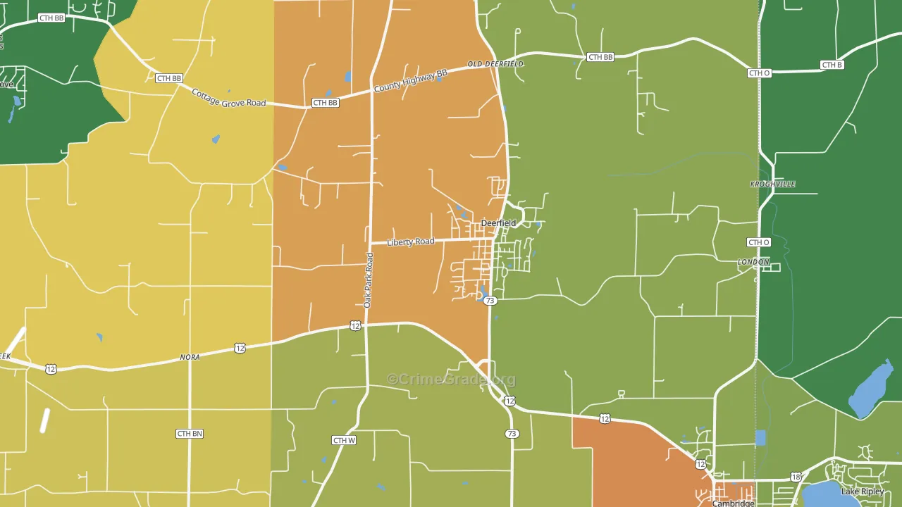 Deerfield, WI Map of Theft Rates