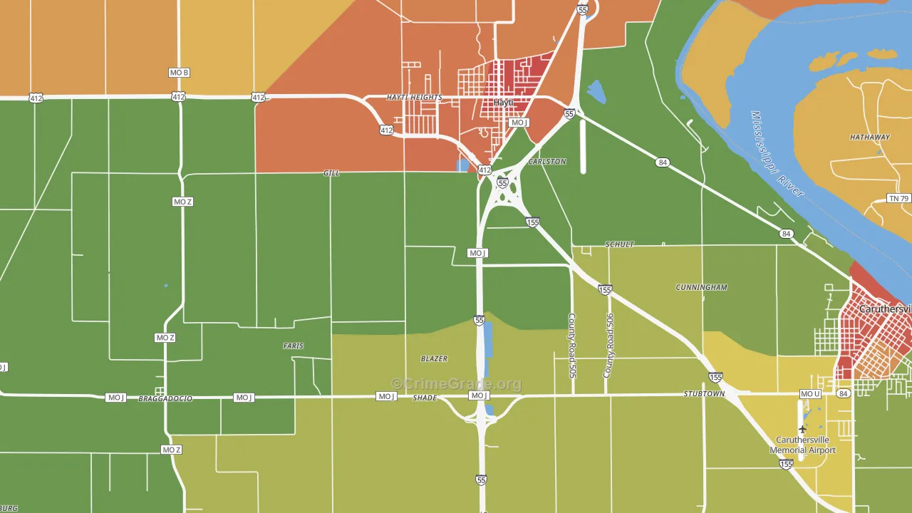 Deering, MO Map of Theft Rates