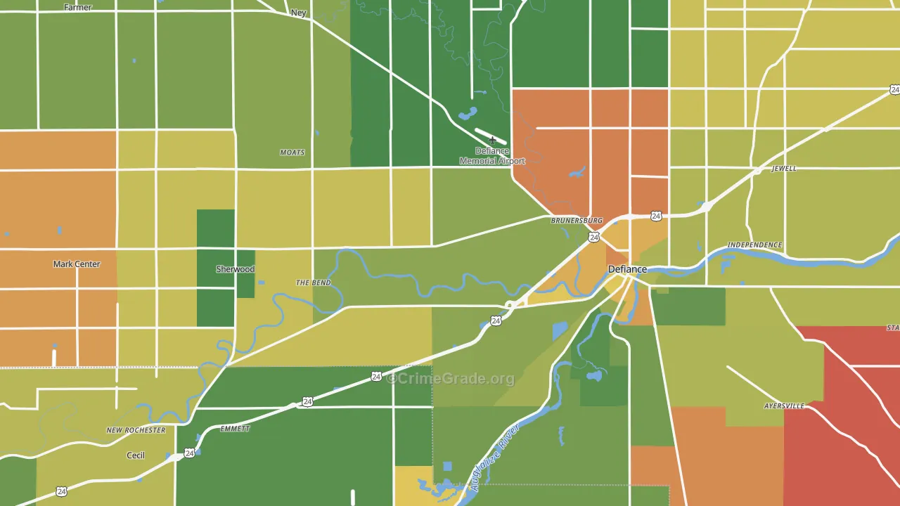 Defiance County, OH Map of Theft Rates