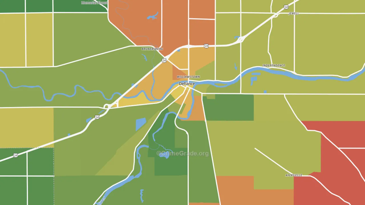 Defiance, OH Map of Theft Rates