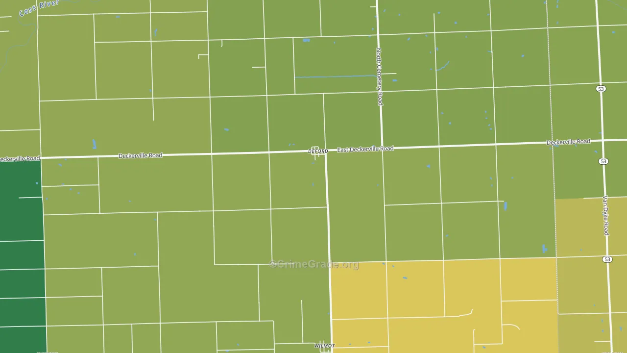 DeFord, MI Map of Theft Rates