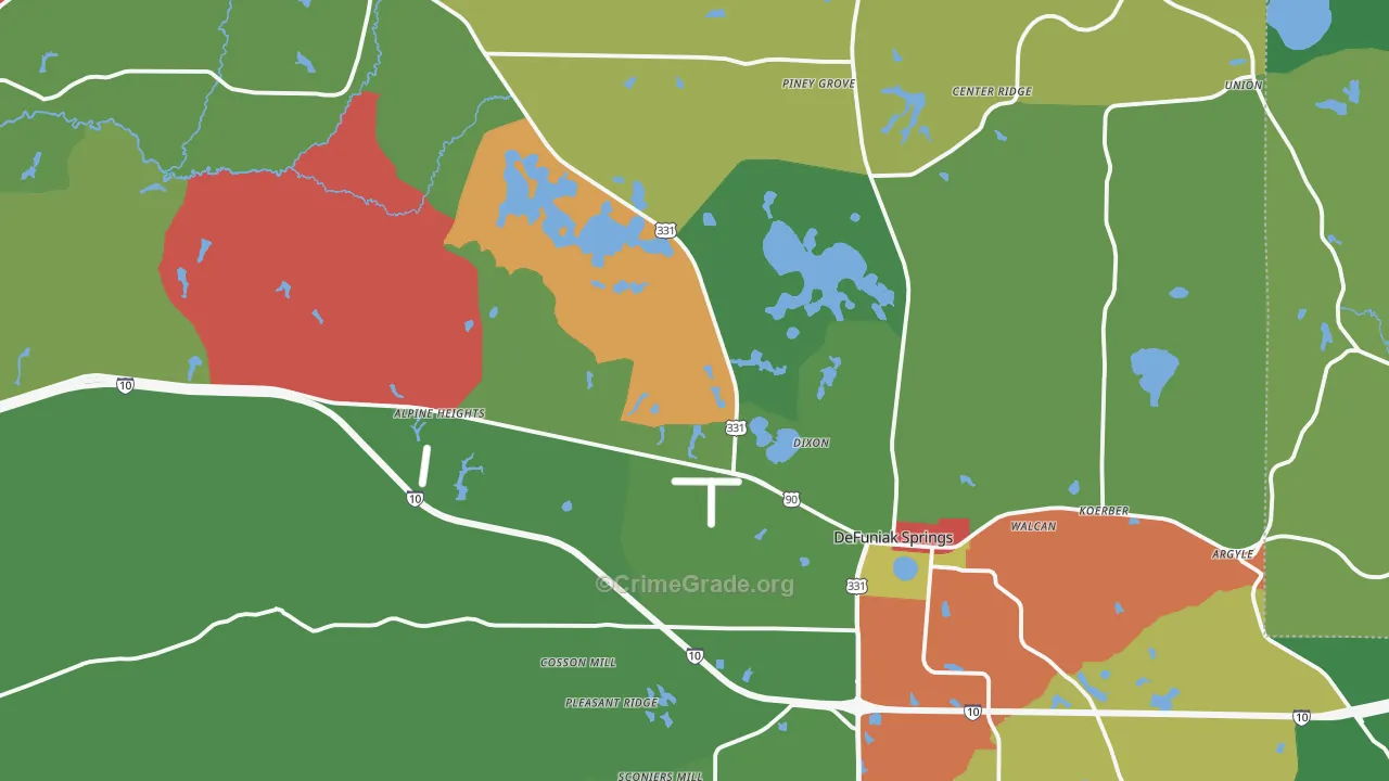 DeFuniak Springs, FL Map of Theft Rates