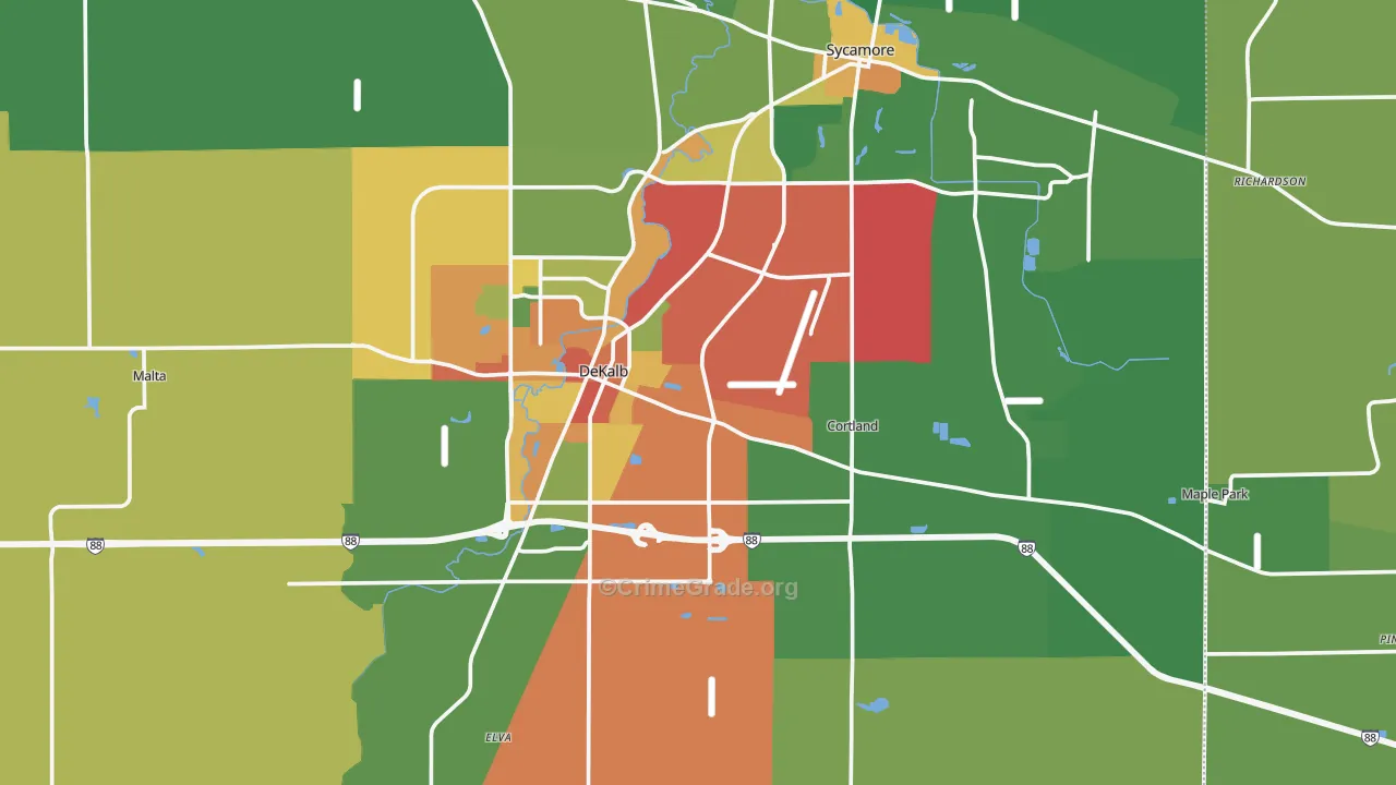 DeKalb County, IL Map of Theft Rates