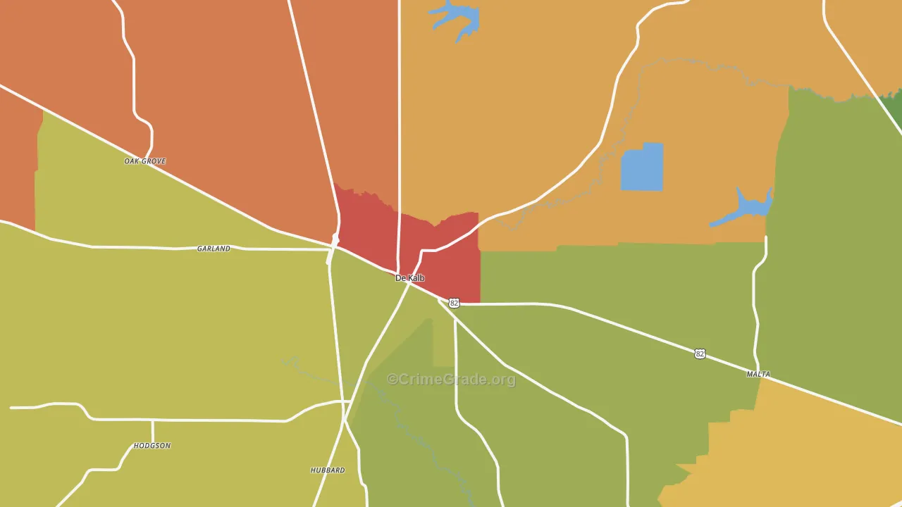 DeKalb, TX Map of Theft Rates