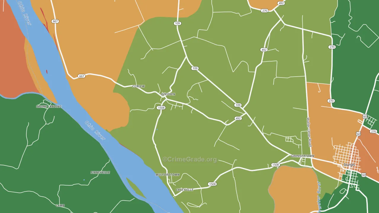 DeKoven, KY Map of Theft Rates