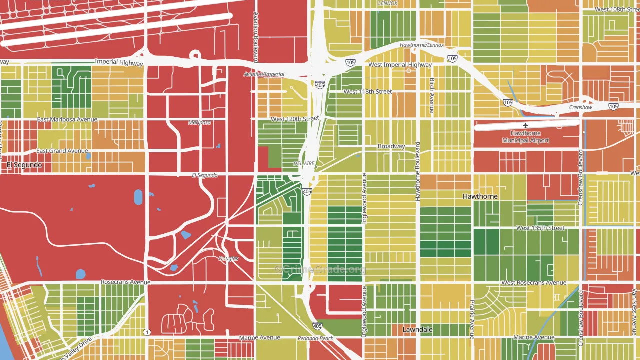 Del Aire, CA Map of Theft Rates
