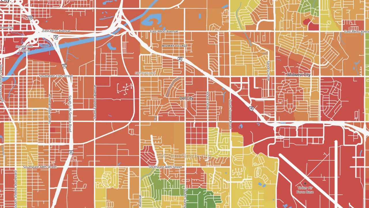 Del City, OK Map of Theft Rates