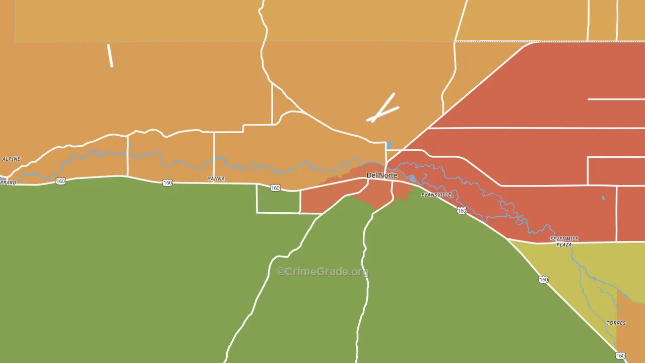 Del Norte, CO Map of Theft Rates