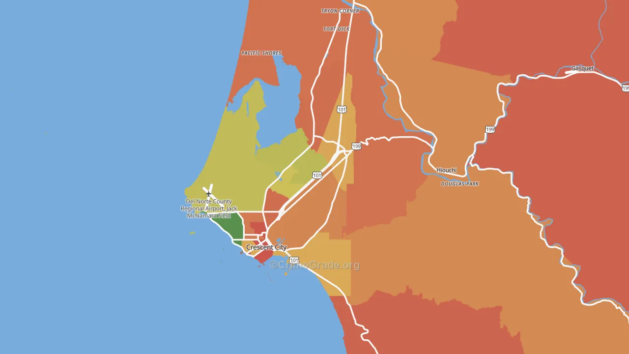 Del Norte County, CA Map of Theft Rates