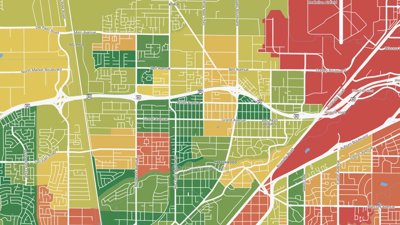 Del Paso Heights, Sacramento, CA Map of Theft Rates