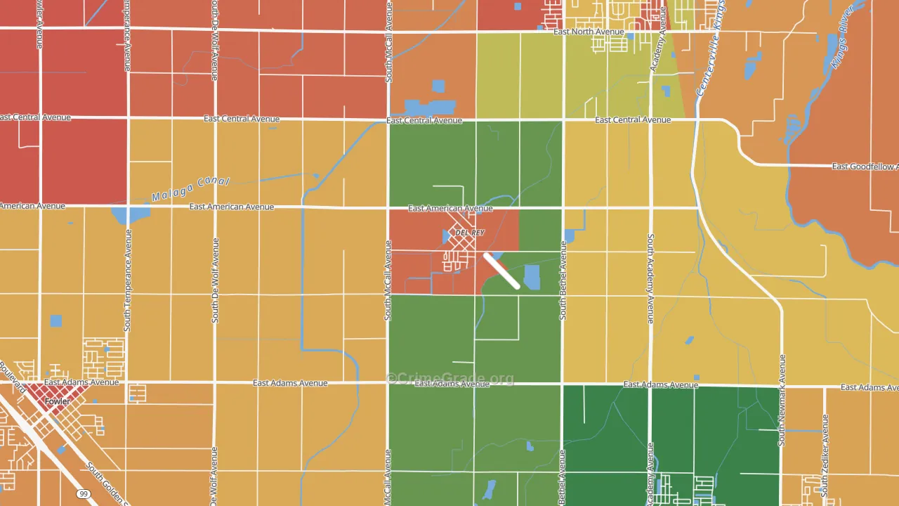 Del Rey, CA Map of Theft Rates