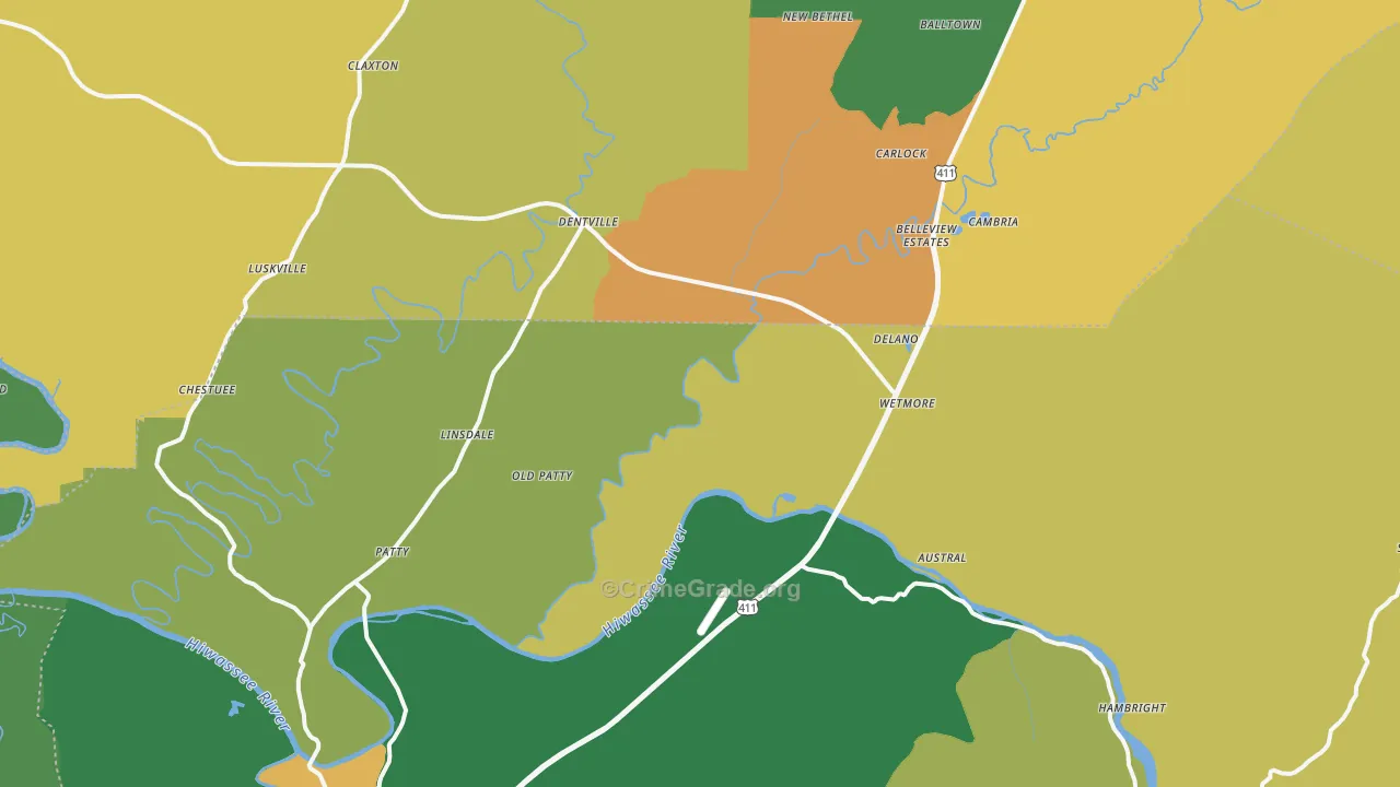 Delano, TN Map of Theft Rates