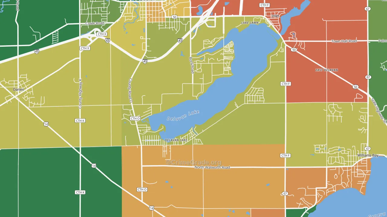 Delavan Lake, WI Map of Theft Rates